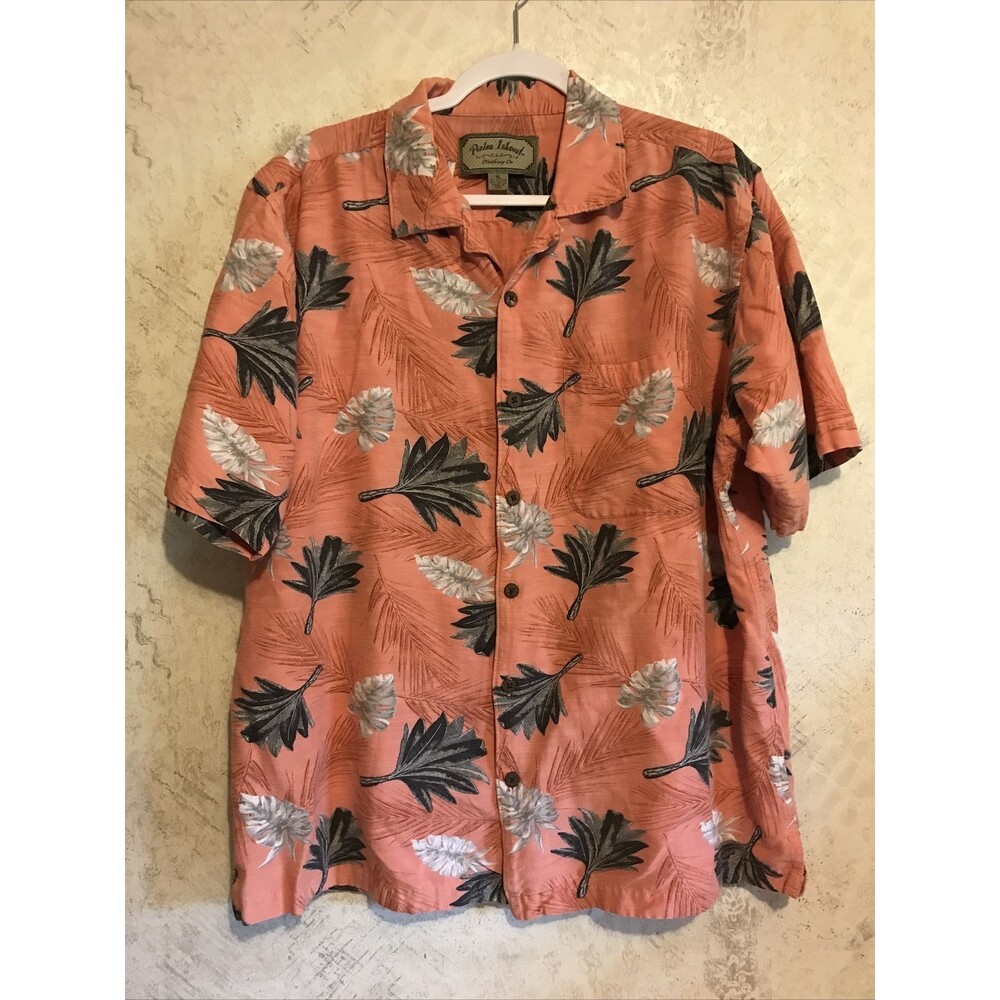 Palm Island Shirt MEN XL ORANGE  Floral Hawaiian Camp Aloha Outdoor Casual Men